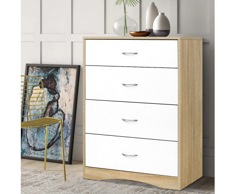 Pyke 4 Drawer Tallboy - White & Wood