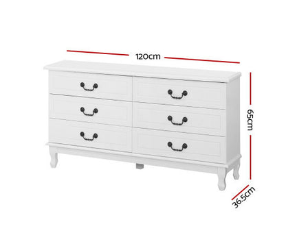 ALEXIS 6 DRAWER DRESSING TABLE / LOWBOY - 650(H) x 1200(W) x 365(D) - WHITE