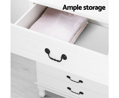 ALEXIS 6 DRAWER DRESSING TABLE / LOWBOY - 650(H) x 1200(W) x 365(D) - WHITE