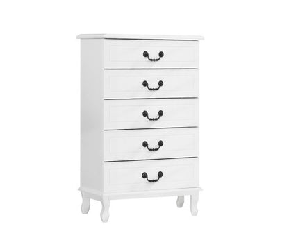 ALEXIS 5 DRAWER TALLBOY - WHITE