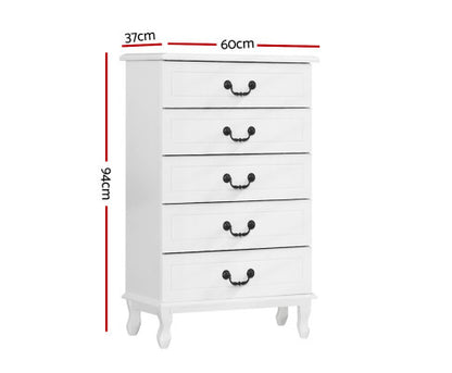 ALEXIS 5 DRAWER TALLBOY - WHITE