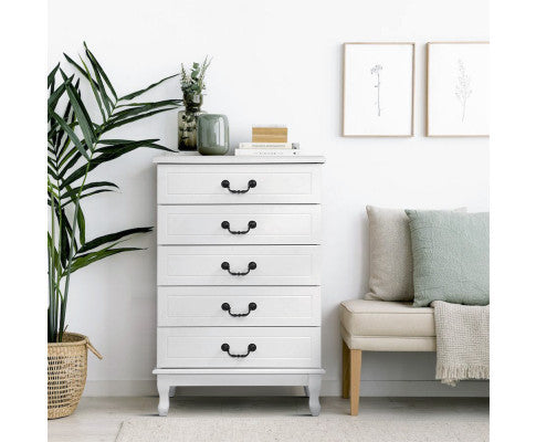 ALEXIS 5 DRAWER TALLBOY - WHITE