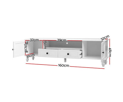 ALEXIS 2 DRAWER/ 2 DOOR TV ENTERTAINMENT UNIT - 480(H) x 1600(W) - WHITE