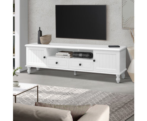 ALEXIS 2 DRAWER/ 2 DOOR TV ENTERTAINMENT UNIT - 480(H) x 1600(W) - WHITE
