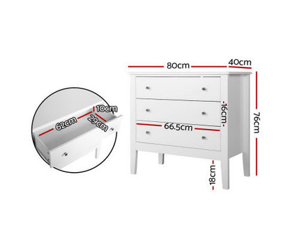 ARABELLA 3 DRAWER LOWBOY - WHITE