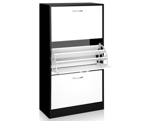 Bart 3 Tier Shoe Cabinet - White With Black