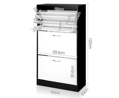 BART 3 TIER SHOE CABINET - WHITE WITH BLACK