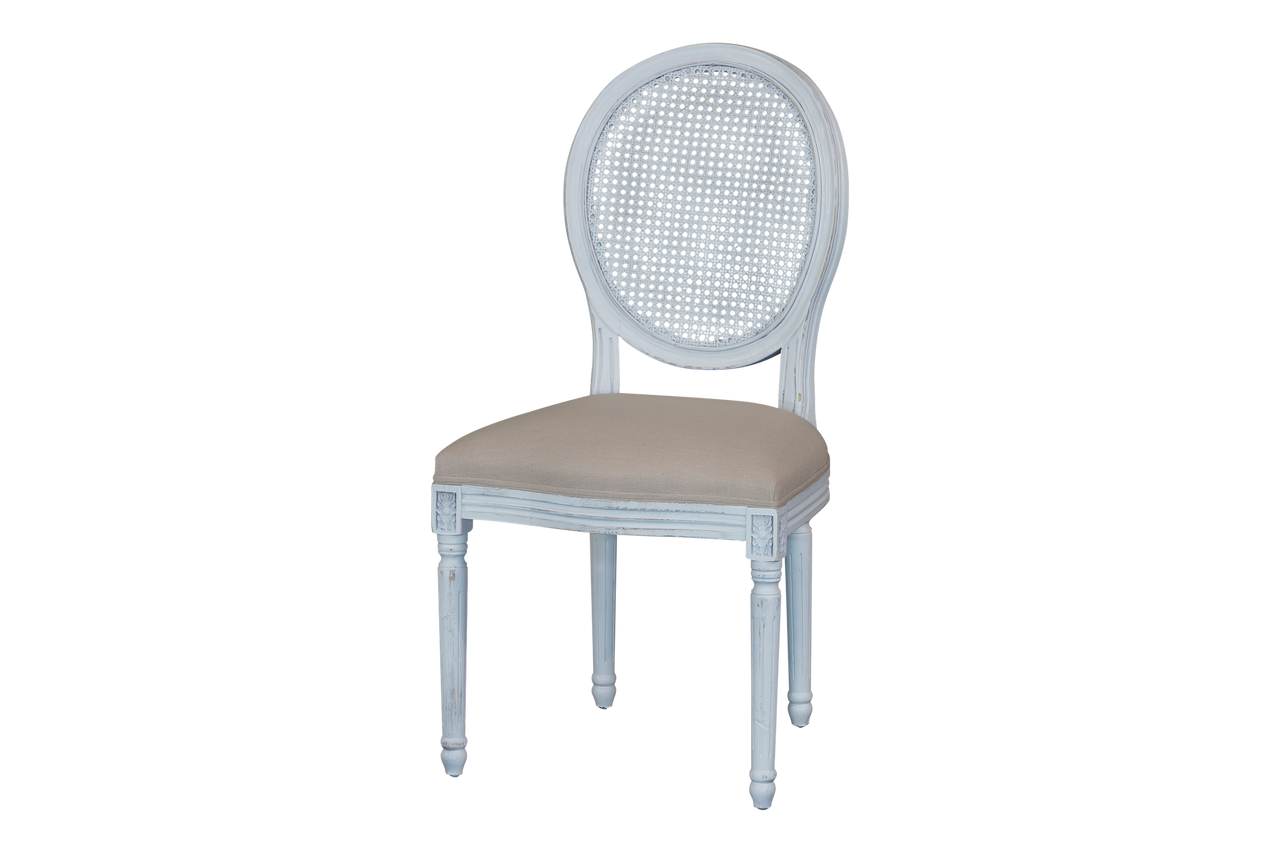 French Vintage Dining Chair With Cane Back - Antique White