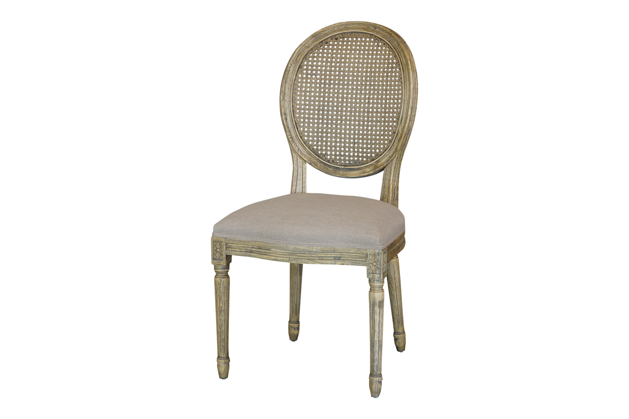 FRENCH  VINTAGE DINING CHAIR WITH CANE BACK -  RUSTIC ELM