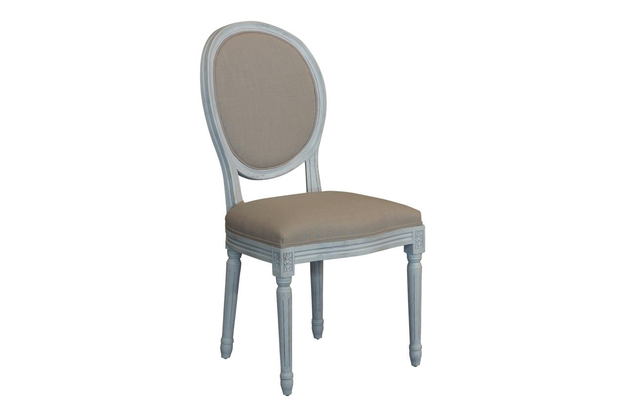 French Vintage Dining Chair With Upholstered Back - Antique White