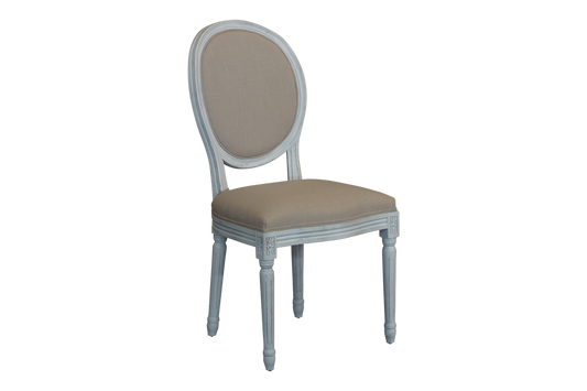 FRENCH  VINTAGE DINING CHAIR WITH UPHOLSTERED BACK - ANTIQUE WHITE