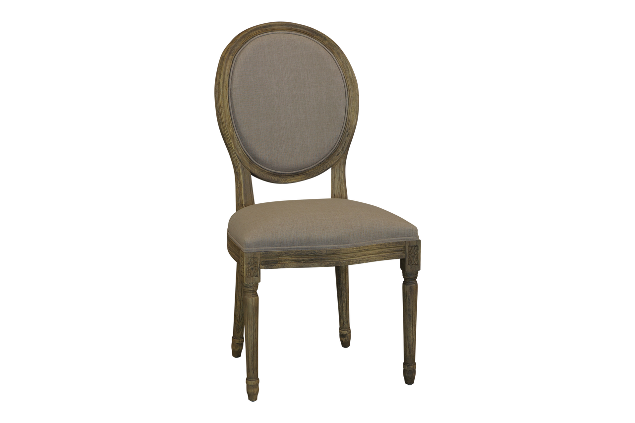 French Vintage Dining Chair With Upholstered Back - Rustic Elm