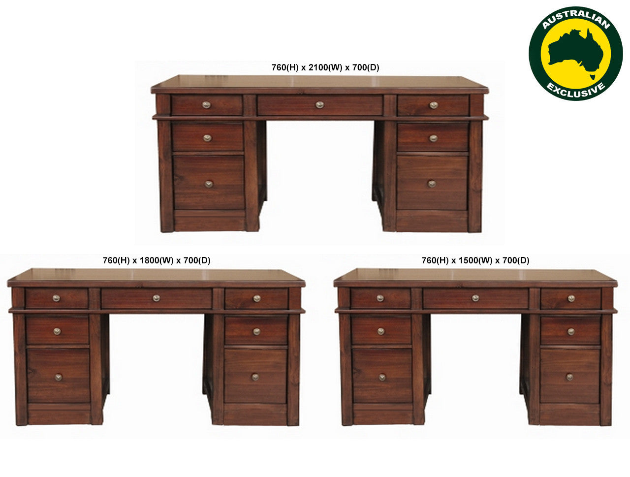 Fabulos (AUSSIE MADE) 7 Drawer Desk With Filing Drawers Collection - Assorted Stained Colours