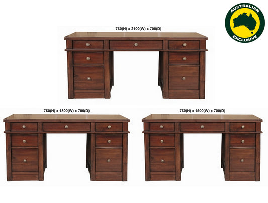Fabulos (AUSSIE MADE) 7 Drawer Desk With Filing Drawers Collection - Assorted Stained Colours