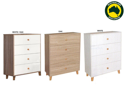 FANTASTICAL / ACACIA 4 DRAWER TALLBOY - ASSORTED COLOURS