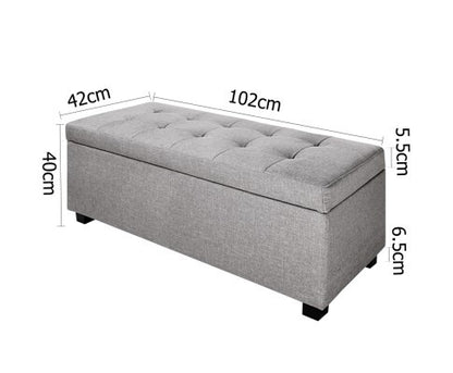 AMARIS FAUX LINEN FABRIC STORAGE OTTOMAN (OTM-L-LINEN-LI2-GY) - 400(H) X 1020(W) - LIGHT GREY