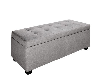 AMARIS FAUX LINEN FABRIC STORAGE OTTOMAN (OTM-L-LINEN-LI2-GY) - 400(H) X 1020(W) - LIGHT GREY