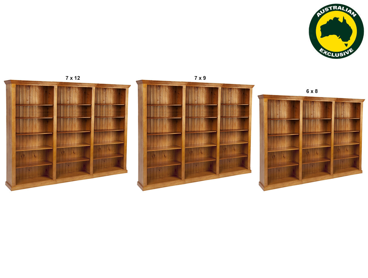 FEDERATION (AUSSIE MADE) BOOKCASE - (4 SECTIONS) PIGEON PAIRED COLLECTION - ASSORTED STAINED COLOURS - STARTING FROM $2199