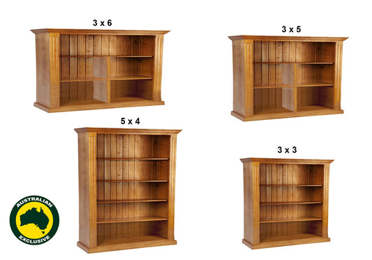 FEDERATION (AUSSIE MADE) LOWLINE BOOKCASE WITH DOUBLE FEDERATION TOP COLLECTION - ASSORTED COLOURS - STARTING FROM $399