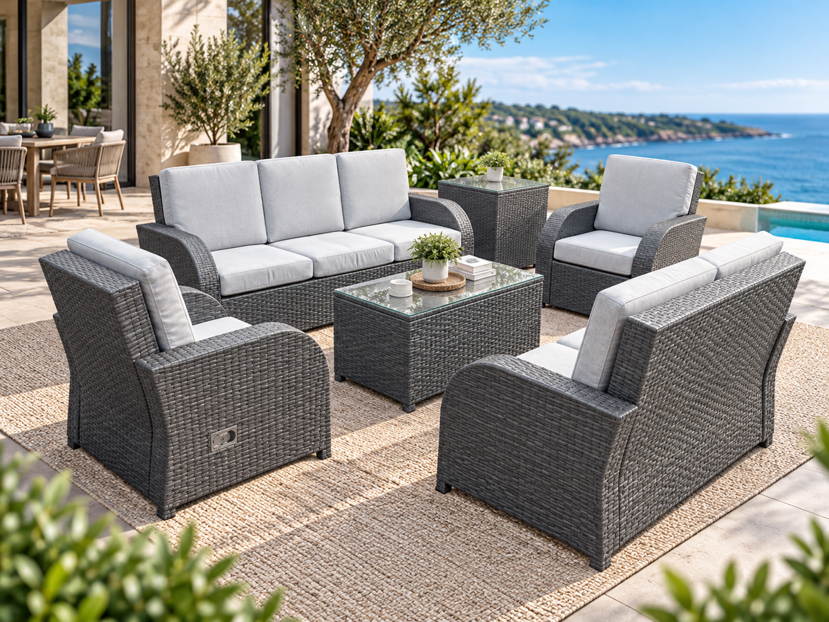 Fine 6-Piece Outdoor Recliner Lounge Setting