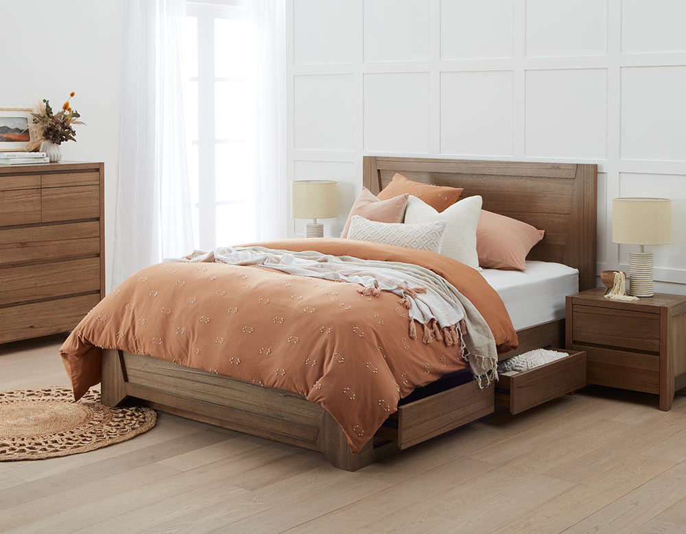DOUBLE OR QUEEN HALIFAX 3 PIECE (BEDSIDE) BEDROOM SUITE WITH 4 UNDERBED STORAGE - AS PICTURED