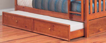 KING SINGLE AWESOME (MODEL 6-15-18-20-5) BUNK BED WITH MATCHING KING SINGLE AWESOME TRUNDLE - TEAK