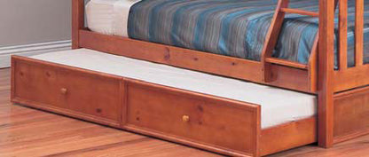 AWESOME (MODEL:6-15-18-20-5) SINGLE OVER DOUBLE (TRIO) BUNK BED WITH  MATCHING SINGLE STORAGE TRUNDLE BED - TEAK