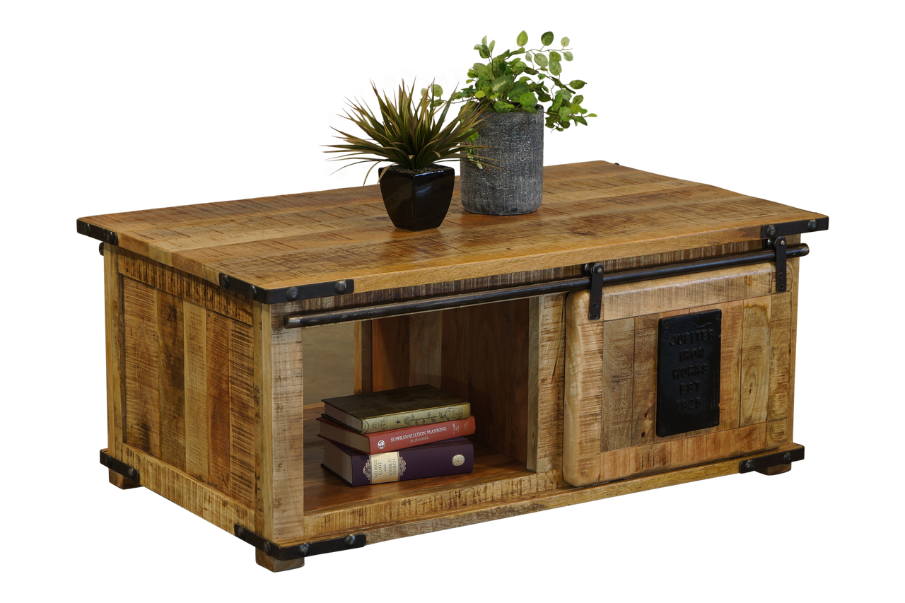 FOUNDRY COFFEE TABLE WITH PLATE - 1100(W) X 600(D) - RUSTIC MANGO