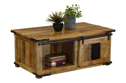 FOUNDRY COFFEE TABLE WITH PLATE - 1100(W) X 600(D) - RUSTIC MANGO