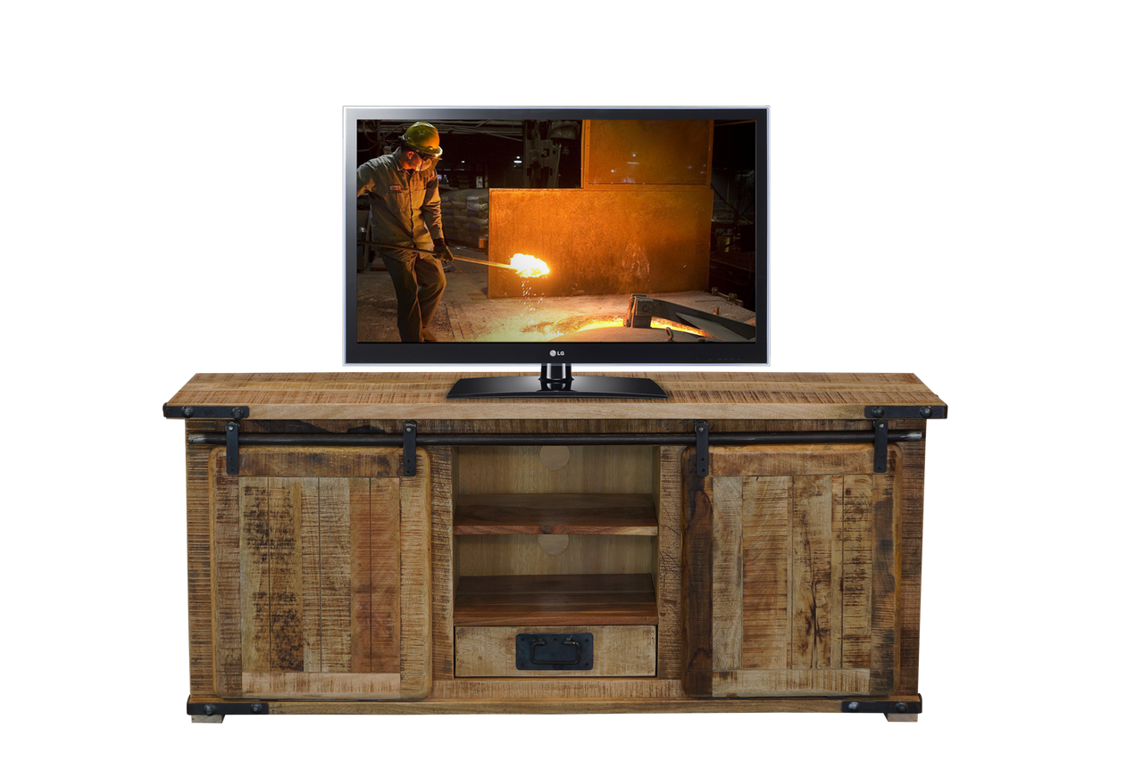 FOUNDRY  ENTERTAINMENT UNIT (WITHOUT PLATE) 2 DOOR / 1 DRAWER - 650(H) X 1500(W) - RUSTIC MANGO