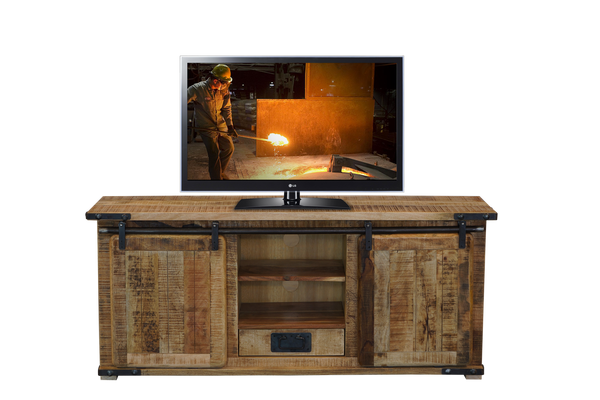FOUNDRY  ENTERTAINMENT UNIT (WITHOUT PLATE) 2 DOOR / 1 DRAWER - 650(H) X 1500(W) - RUSTIC MANGO