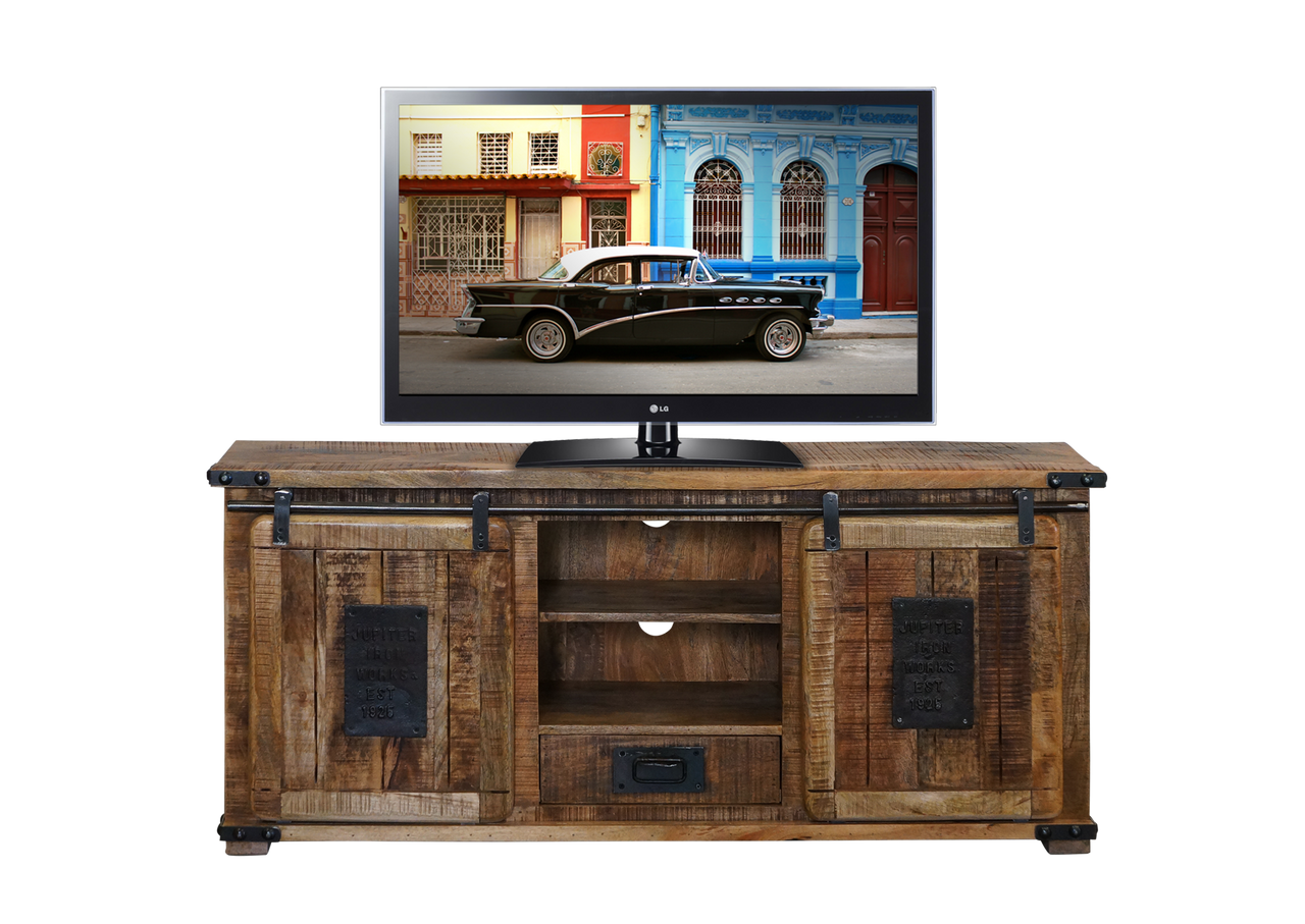 Foundry Entertainment Unit (WITH PLATE) 2 Door / 1 Drawer - 650(H) X 1500(W) - Rustic Mango