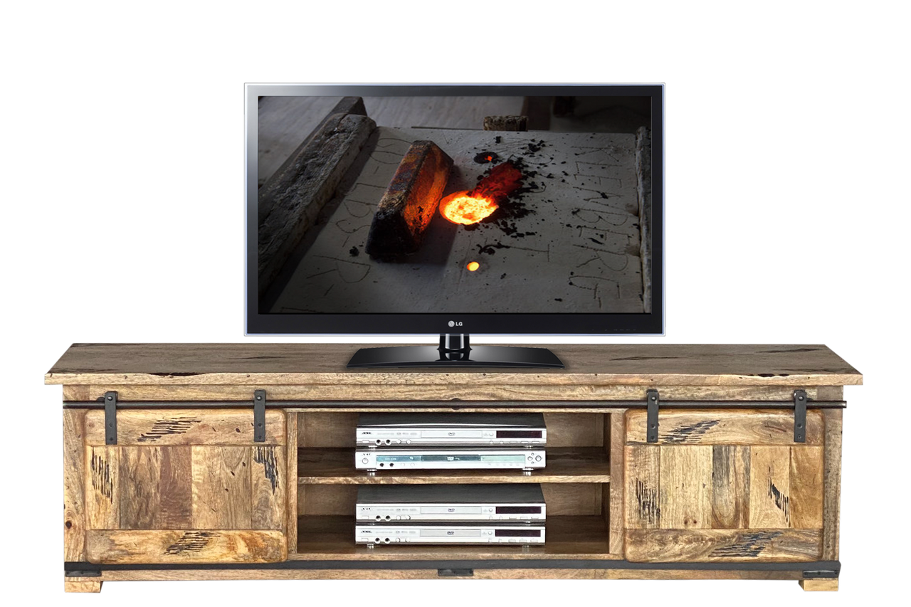 Foundry Entertainment Unit (WITHOUT PLATE) 2 Doors - 500(H) X 1800(W) - Rustic Mango