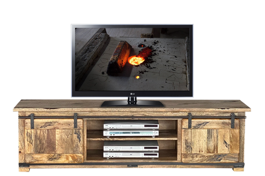 Foundry Entertainment Unit (WITHOUT PLATE) 2 Doors - 500(H) X 1800(W) - Rustic Mango