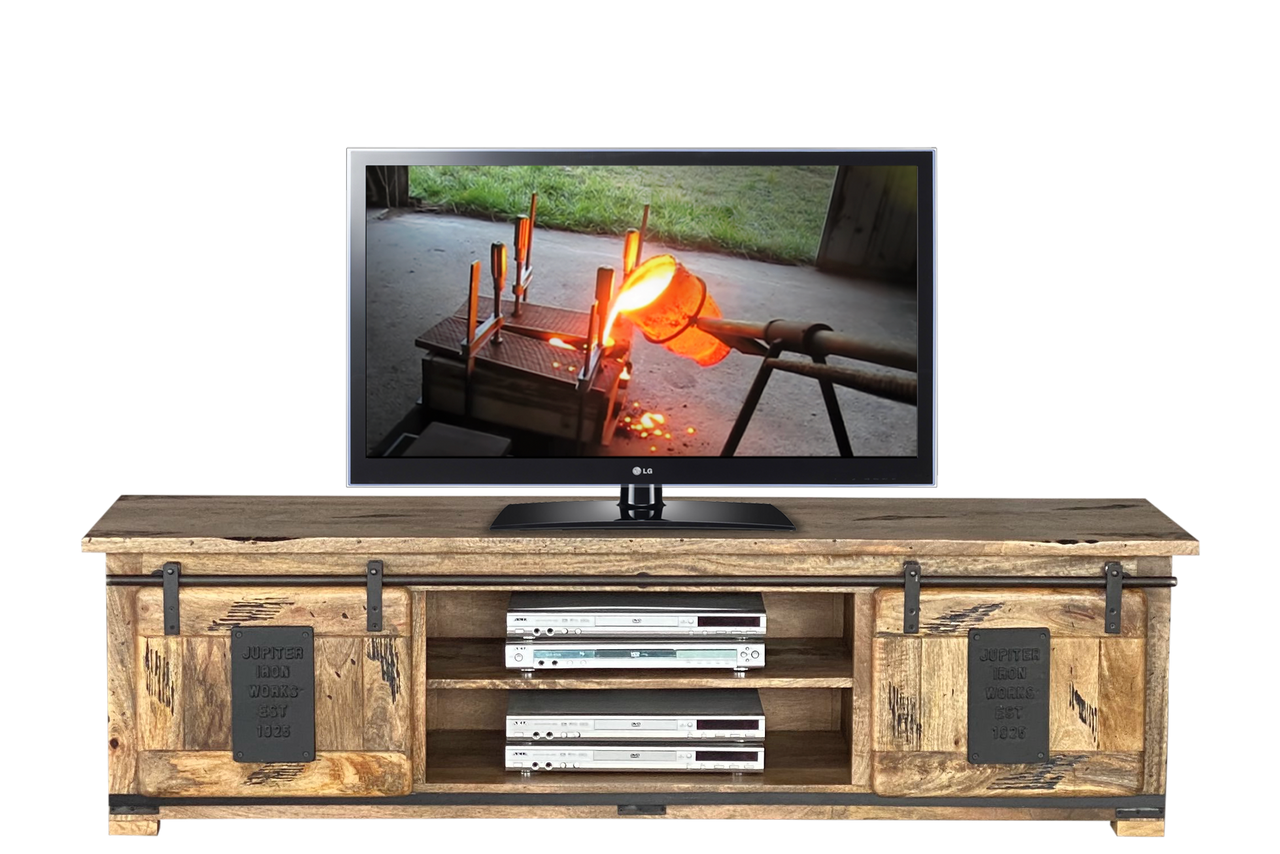 Foundry Entertainment Unit (WITH PLATE) 2 Doors - 500(H) X 1800(W) - Rustic Mango