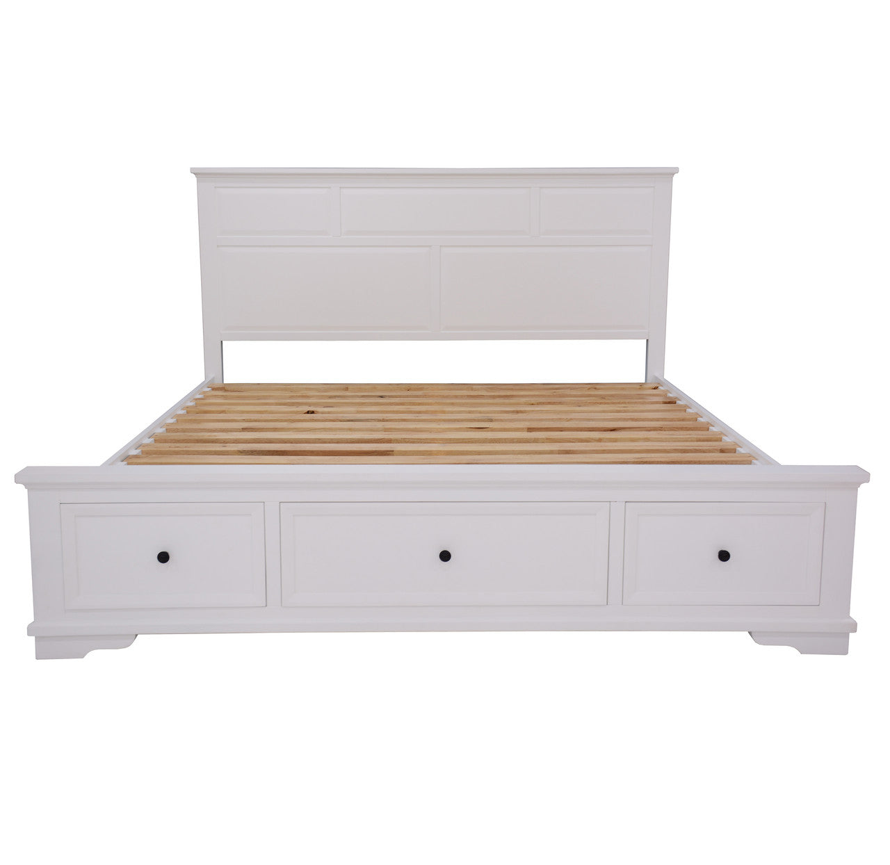 QUEEN CHANELLE BED PANEL BED WITH FOOTEND STORAGE DRAWERS (22-9-5-14-14-1) - WHITE