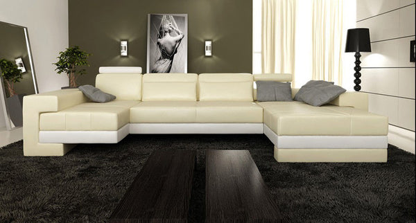 CRESCENT (G1050) 2 SEATER LEATHER/ETTE COMBINATION LOUNGE WITH LEFT AND RIGHT CHAISE - ASSORTED COLOURS