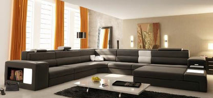 METELLO (G1054) LEATHER/ETTE COMBINATION CORNER LOUNGE SUITE WITH CHAISE AND OTTOMAN - ASSORTED COLOURS