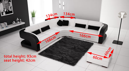 CHARLOTTE-II (G1071B) LEATHER/ETTE COMBINATION CORNER LOUNGE WITH OTTOMAN - ASSORTED COLOURS