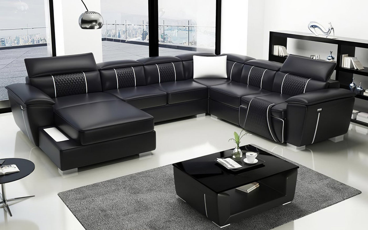 Odessa 3r + 2r Chaise Lounge Suite(MODEL-G8048) In Top Grain Leather + Pvc - Assorted Colours
