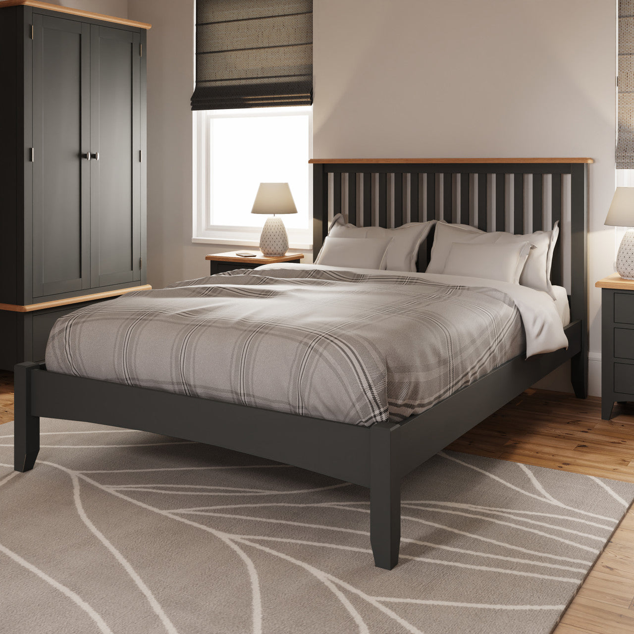 Double Or Queen Emmett 5 Piece (DRESSER) Bedroom Suite - Grey / Light Oak (2 TONE)