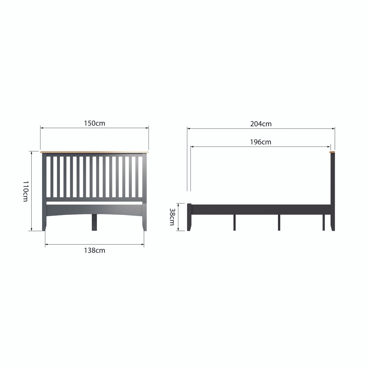 QUEEN EMMETT BED (GA-50-G) - 1100(H) x 2140(W) x 1660(D) - GREY / LIGHT OAK (2 TONE)