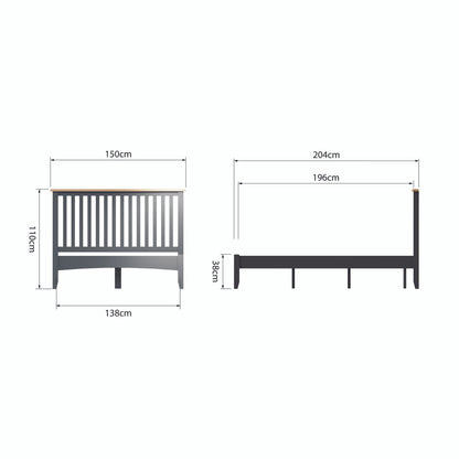 QUEEN EMMETT BED (GA-50-G) - 1100(H) x 2140(W) x 1660(D) - GREY / LIGHT OAK (2 TONE)