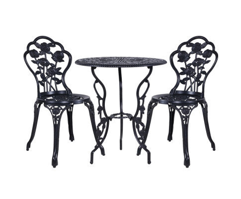 ANTHEA OUTDOOR 3 PIECE ALUMINIUM BISTRO SETTING - BLACK