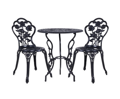 ANTHEA OUTDOOR 3 PIECE ALUMINIUM BISTRO SETTING - BLACK
