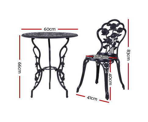 ANTHEA OUTDOOR 3 PIECE ALUMINIUM BISTRO SETTING - BLACK