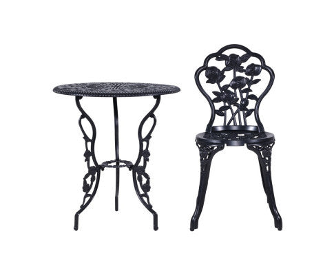 ANTHEA OUTDOOR 3 PIECE ALUMINIUM BISTRO SETTING - BLACK