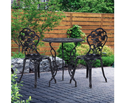 ANTHEA OUTDOOR 3 PIECE ALUMINIUM BISTRO SETTING - BLACK