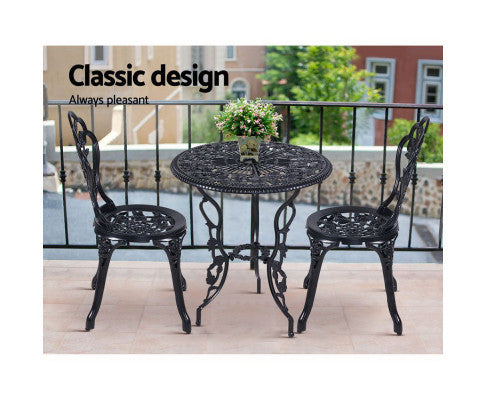 ANTHEA OUTDOOR 3 PIECE ALUMINIUM BISTRO SETTING - BLACK