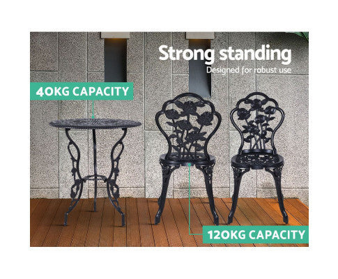 ANTHEA OUTDOOR 3 PIECE ALUMINIUM BISTRO SETTING - BLACK